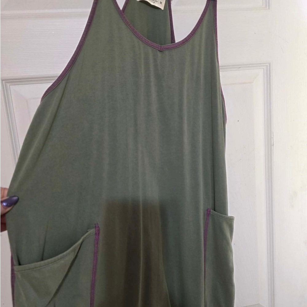Olive Green natural life  Romper with Contrast Trim - Picture 10 of 11